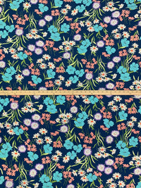 Prussian Blue/Light Sea Green/Dark Lavender/Multi 100% Polyester Floral Print Bubble Crepe 58W
