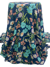 Prussian Blue/Light Sea Green/Dark Lavender/Multi 100% Polyester Floral Print Bubble Crepe 58W