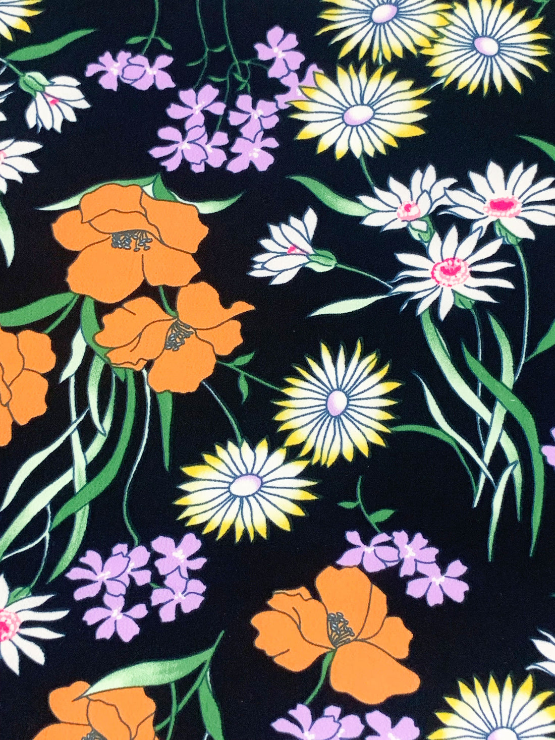 Persimmon/Bright Lavender/Black/Multi 100% Polyester Floral Print Bubble Crepe 58W