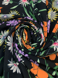 Persimmon/Bright Lavender/Black/Multi 100% Polyester Floral Print Bubble Crepe 58W