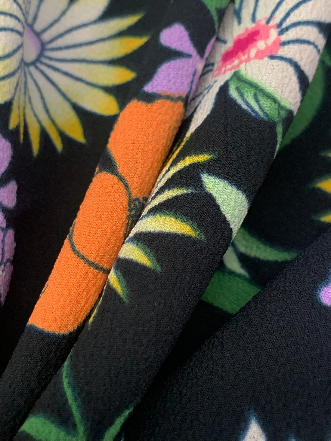 Persimmon/Bright Lavender/Black/Multi 100% Polyester Floral Print Bubble Crepe 58W