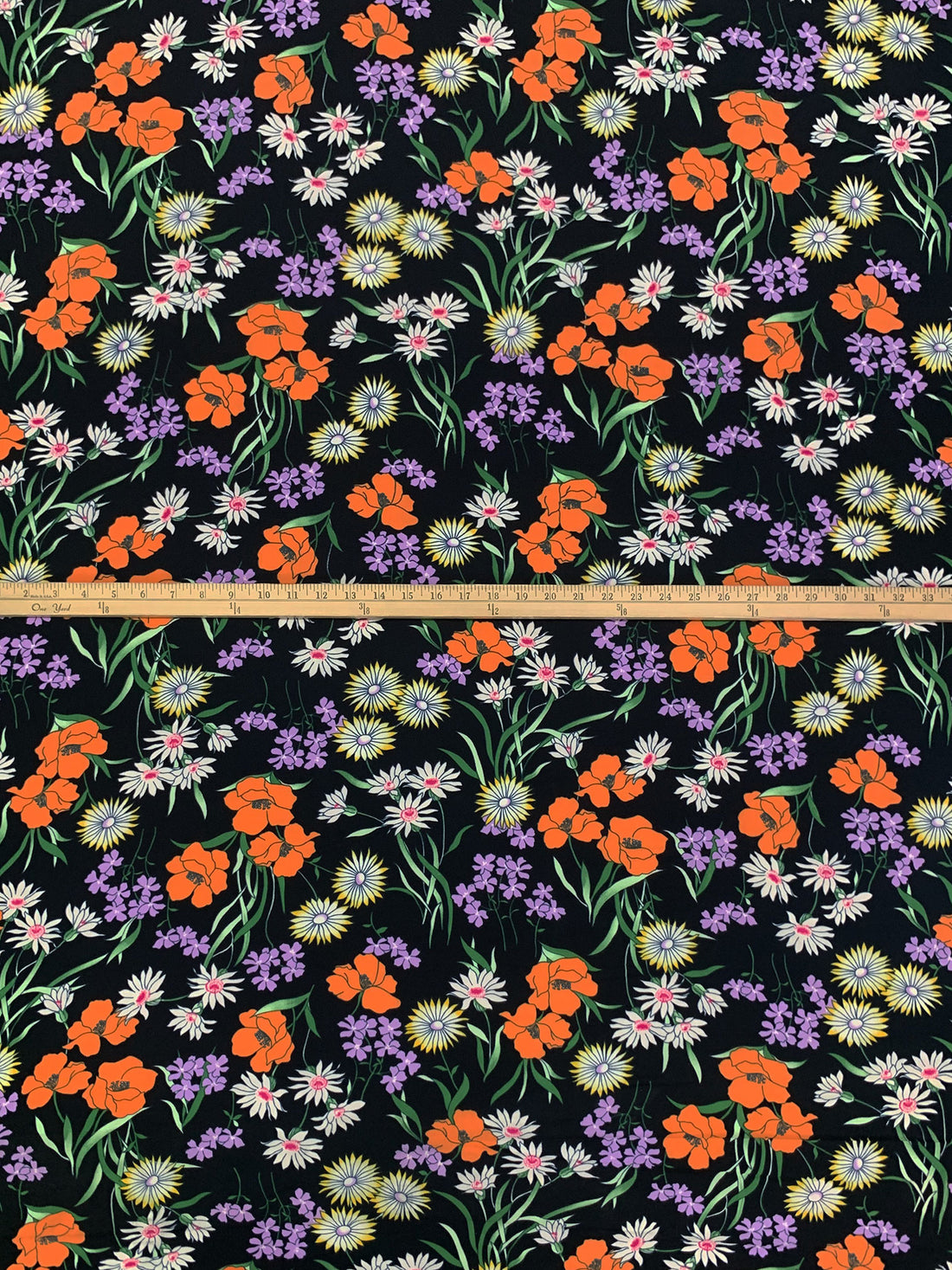 Persimmon/Bright Lavender/Black/Multi 100% Polyester Floral Print Bubble Crepe 58W