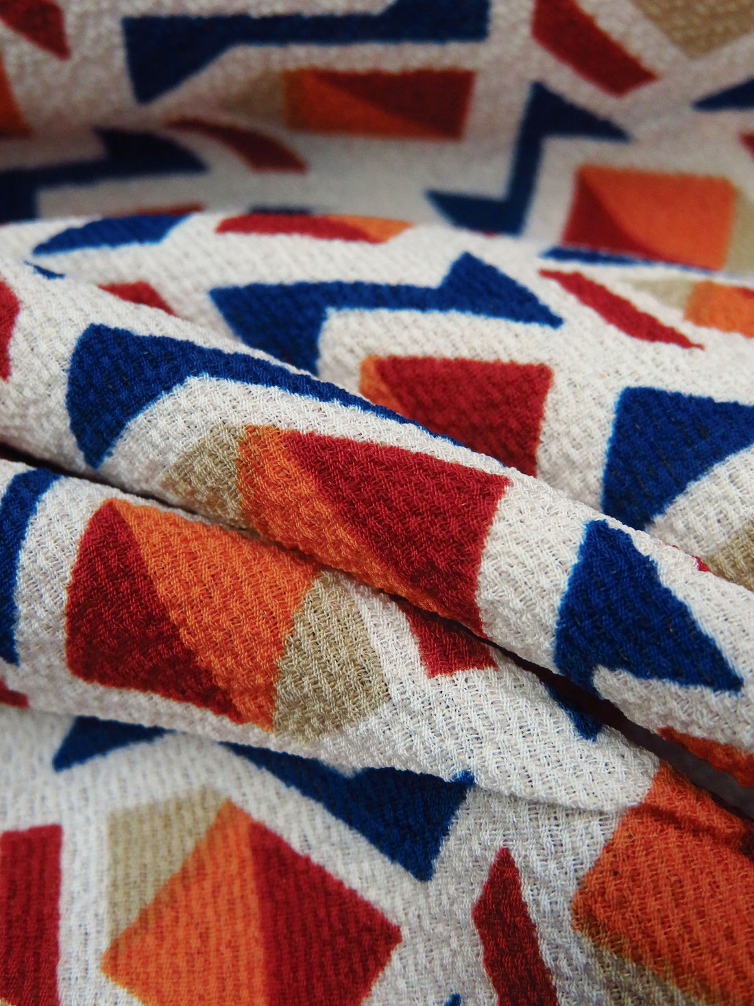 Almond/Burnt Orange/Dark Cetacean/Multi 100% Polyester Abstract Geometric Print Bubble Crepe 56W