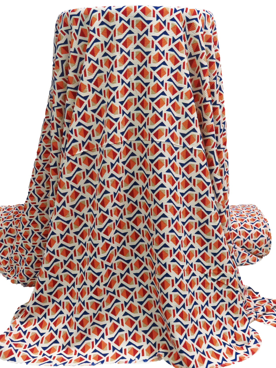 Almond/Burnt Orange/Dark Cetacean/Multi 100% Polyester Abstract Geometric Print Bubble Crepe 56W