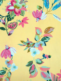 Jasmine Yellow/French Pink/Pale Blue/Multi 100% Polyester Exotic Floral Print Bubble Crepe 56W