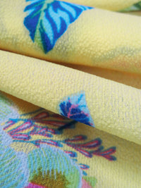 Jasmine Yellow/French Pink/Pale Blue/Multi 100% Polyester Exotic Floral Print Bubble Crepe 56W