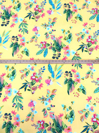 Jasmine Yellow/French Pink/Pale Blue/Multi 100% Polyester Exotic Floral Print Bubble Crepe 56W