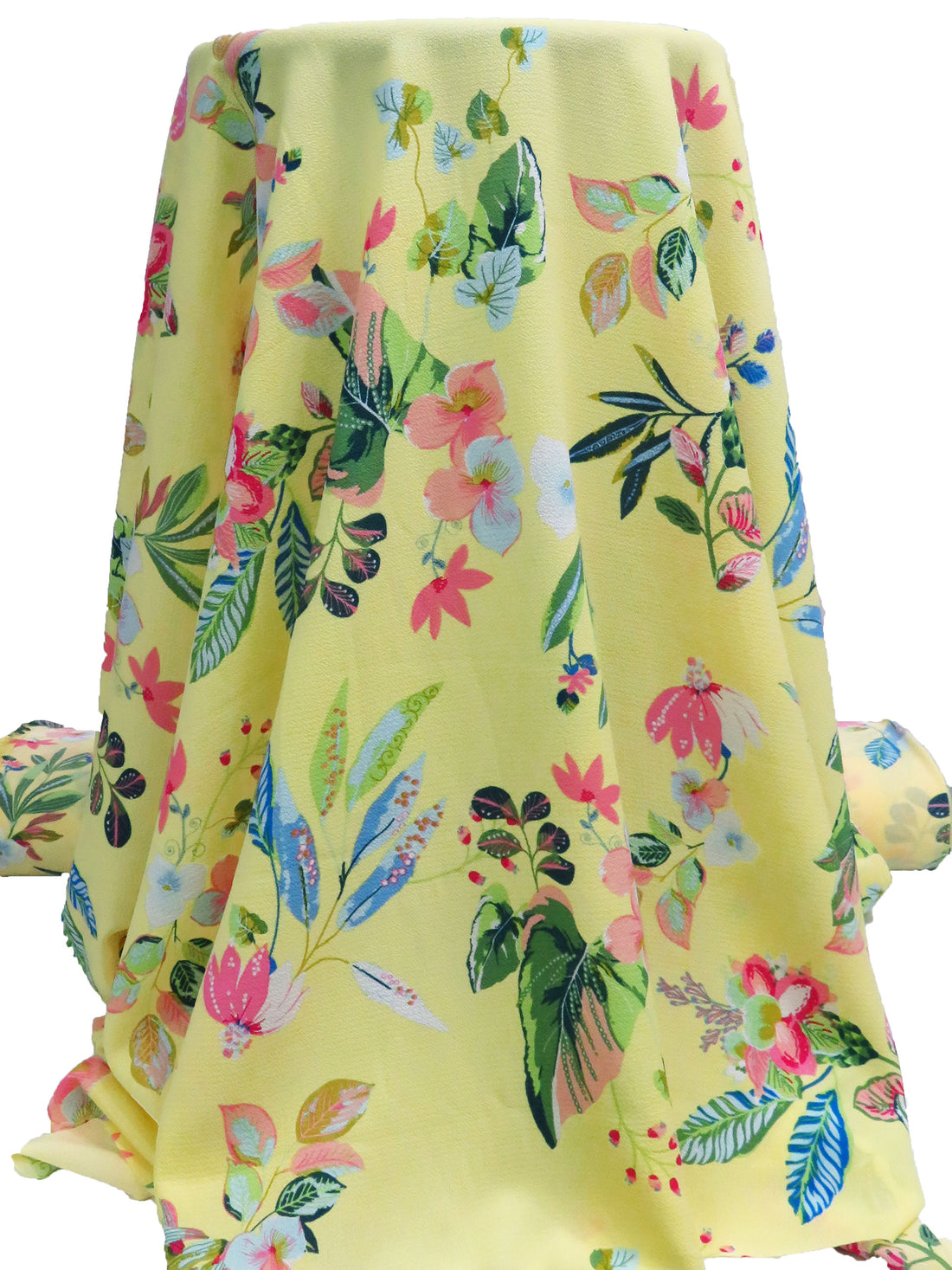 Jasmine Yellow/French Pink/Pale Blue/Multi 100% Polyester Exotic Floral Print Bubble Crepe 56W