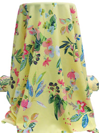 Jasmine Yellow/French Pink/Pale Blue/Multi 100% Polyester Exotic Floral Print Bubble Crepe 56W