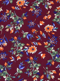 Dark Burgundy/Old Bamboo/Burnt Orange/Multi 100% Polyester Floral Print Crepe Blouse Weight Woven 56W
