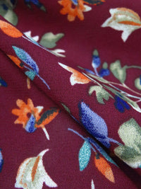 Dark Burgundy/Old Bamboo/Burnt Orange/Multi 100% Polyester Floral Print Crepe Blouse Weight Woven 56W