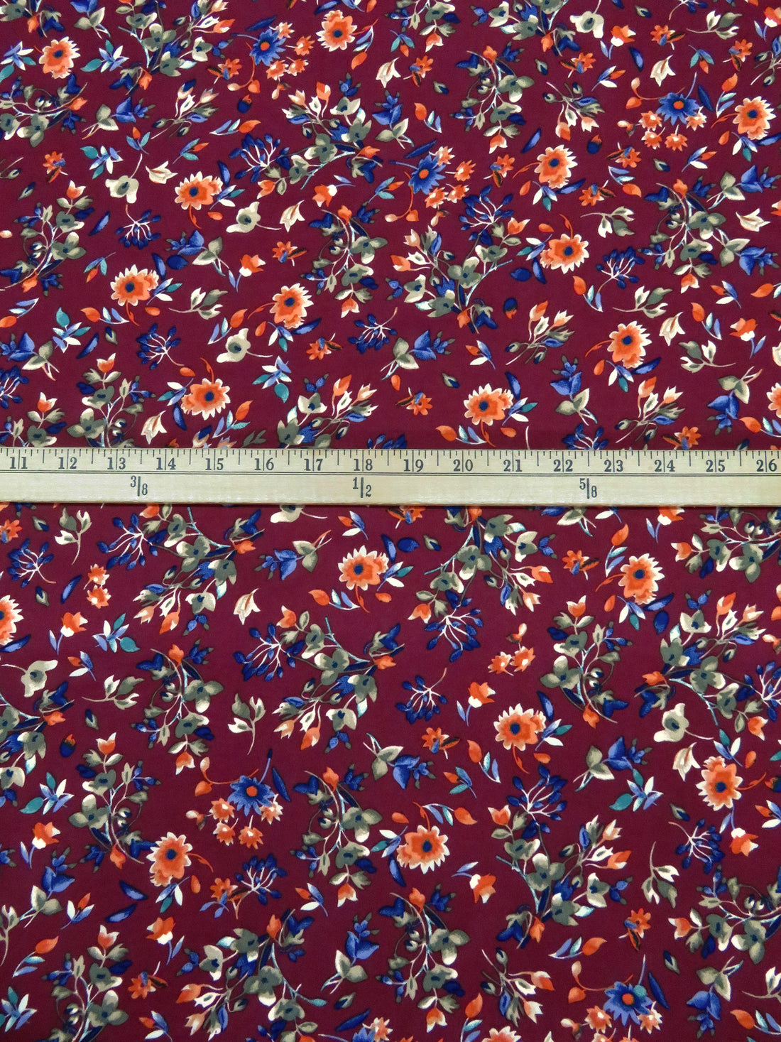 Dark Burgundy/Old Bamboo/Burnt Orange/Multi 100% Polyester Floral Print Crepe Blouse Weight Woven 56W