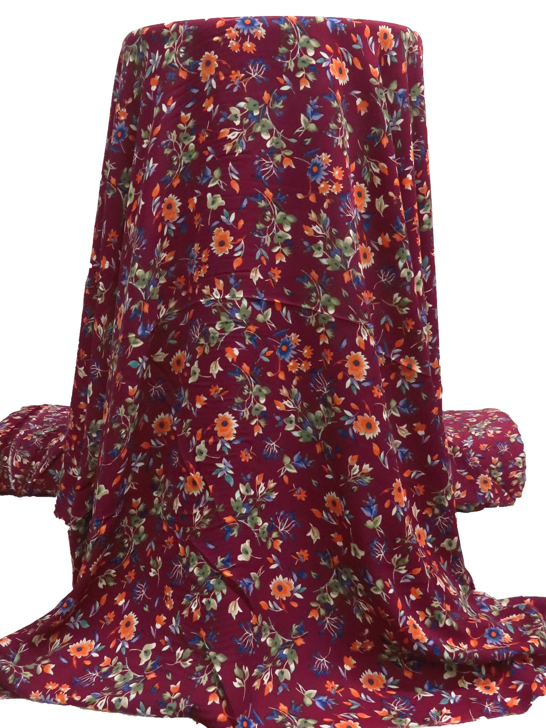 Dark Burgundy/Old Bamboo/Burnt Orange/Multi 100% Polyester Floral Print Crepe Blouse Weight Woven 56W