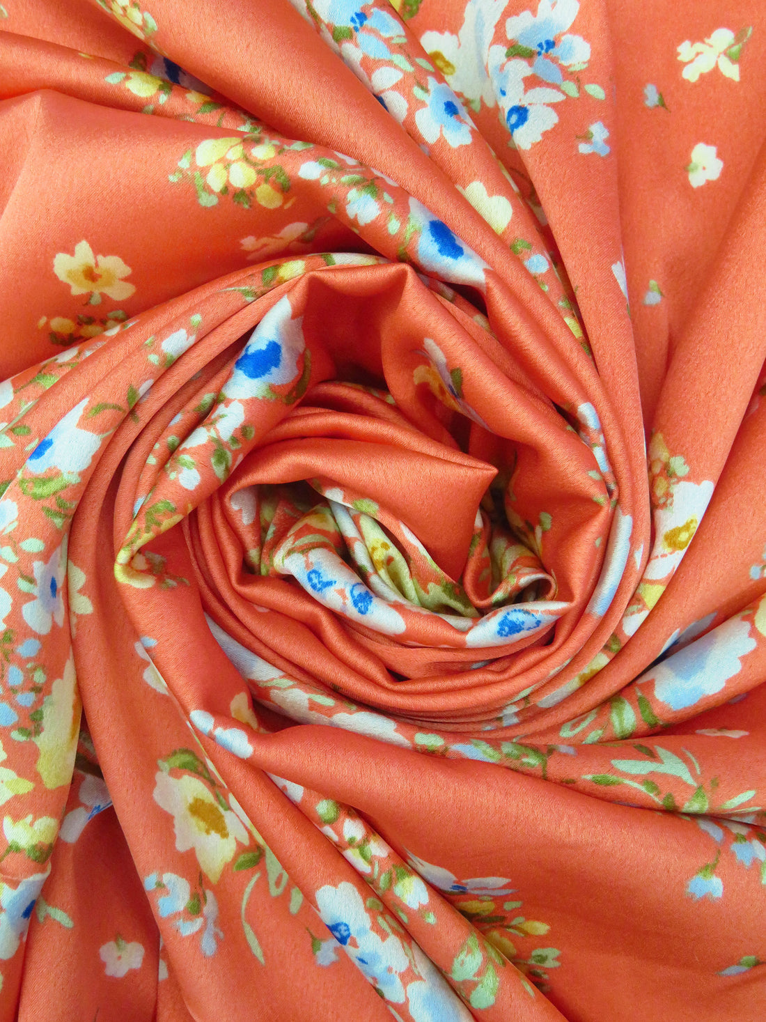 Terracotta/White/Moss/Multi Polyester/Lycra Floral Clusters Print Crepe-Back Stretch Charmeuse 56W