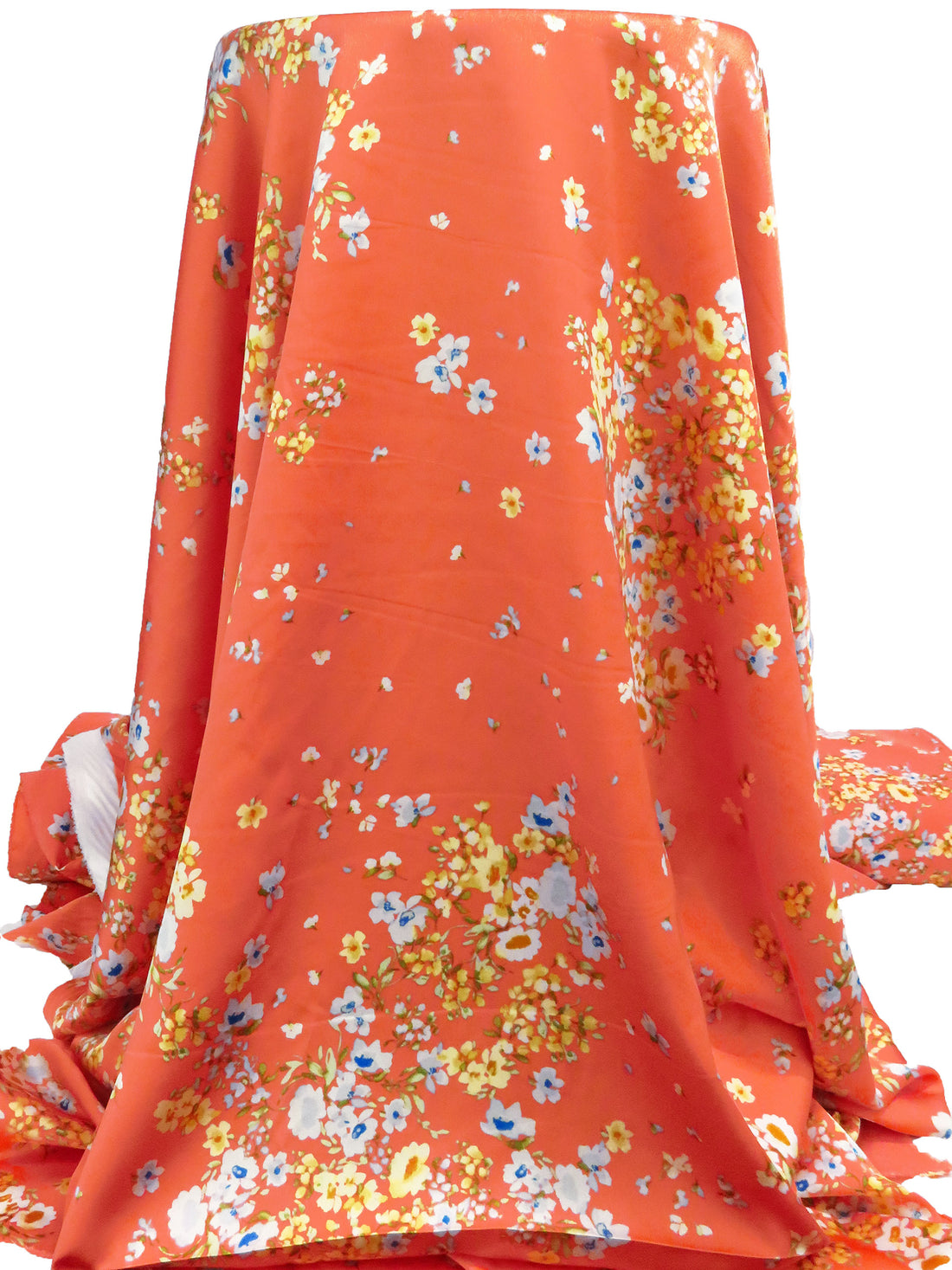 Terracotta/White/Moss/Multi Polyester/Lycra Floral Clusters Print Crepe-Back Stretch Charmeuse 56W