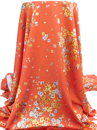 Terracotta/White/Moss/Multi Polyester/Lycra Floral Clusters Print Crepe-Back Stretch Charmeuse 56W