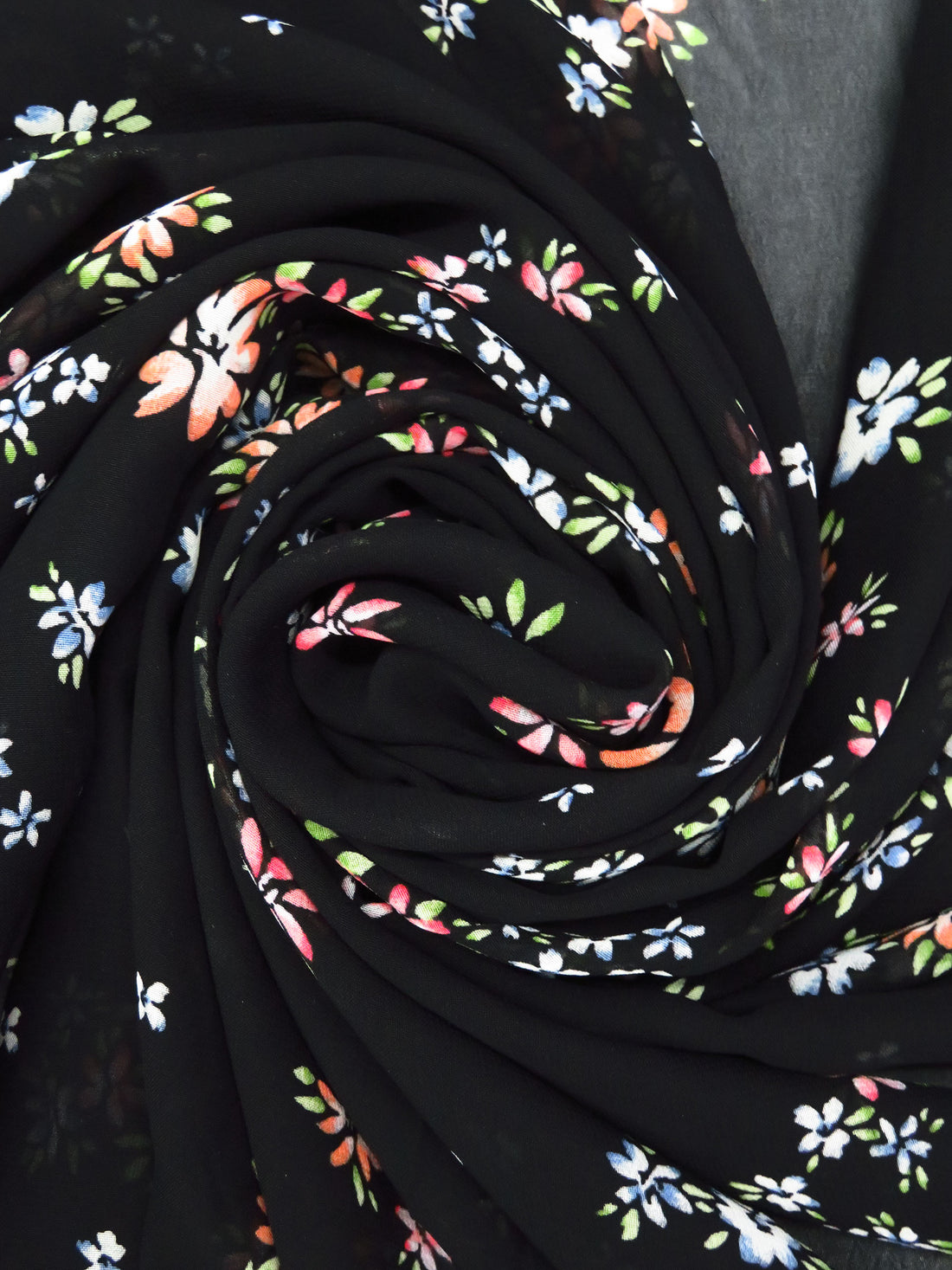 Black/Dark Lime/Coral Red/Multi 100% Polyester Floral Cluster Print Chiffon 56W