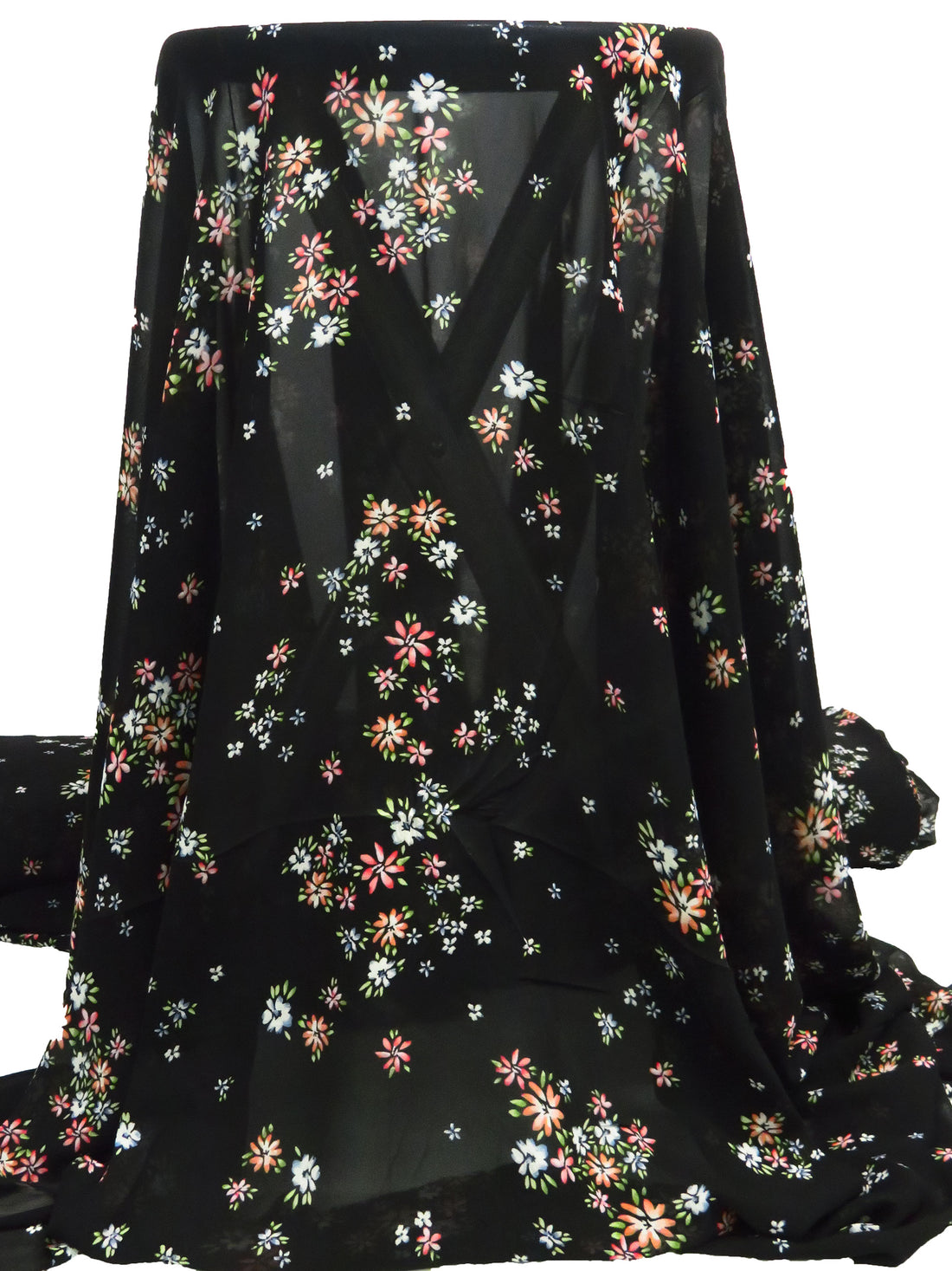 Black/Dark Lime/Coral Red/Multi 100% Polyester Floral Cluster Print Chiffon 56W