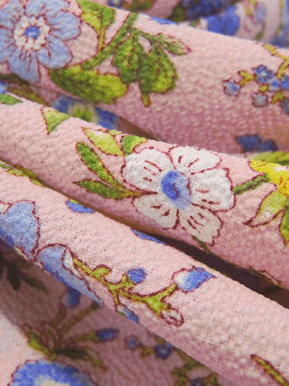 Baby Pink/Margarine/Cornflower/Multi 100% Polyester Floral Print Bubble Crepe 56W