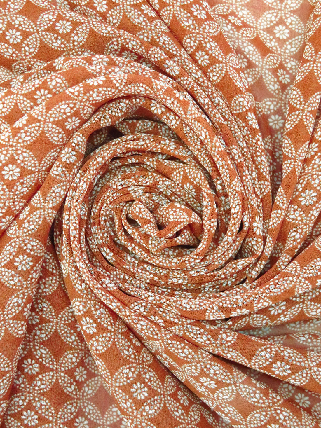 Cinnamon/White Polyester/Lycra Small Floral Medallion Print Stretch Georgette 56W