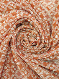 Cinnamon/White Polyester/Lycra Small Floral Medallion Print Stretch Georgette 56W