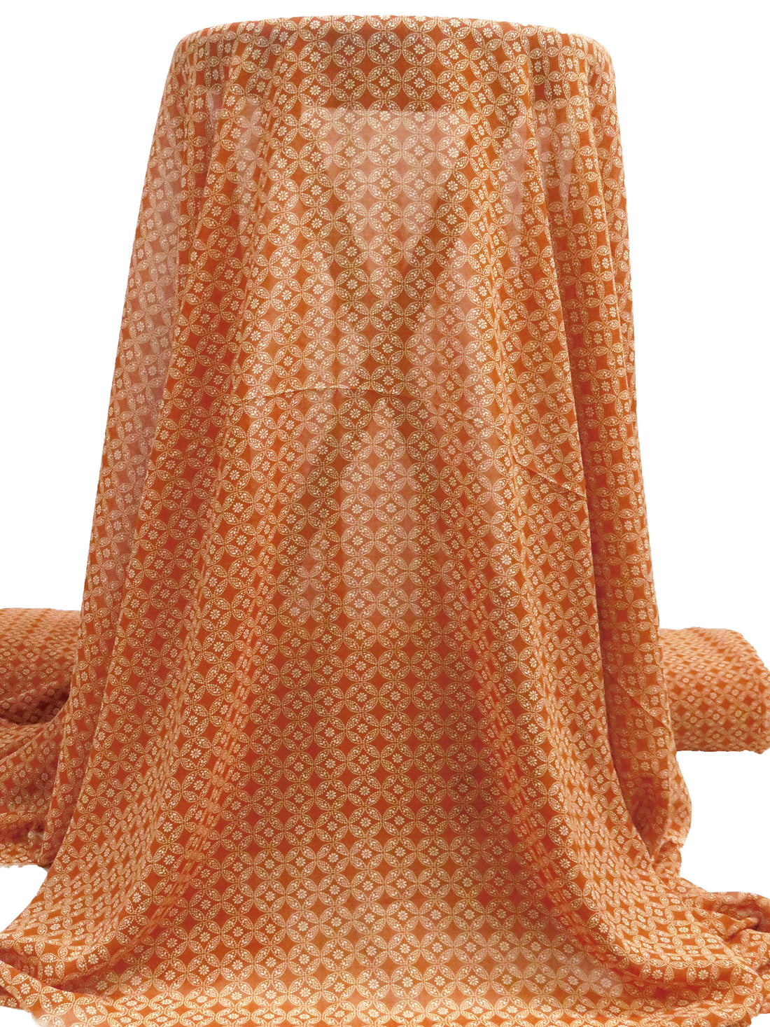 Cinnamon/White Polyester/Lycra Small Floral Medallion Print Stretch Georgette 56W