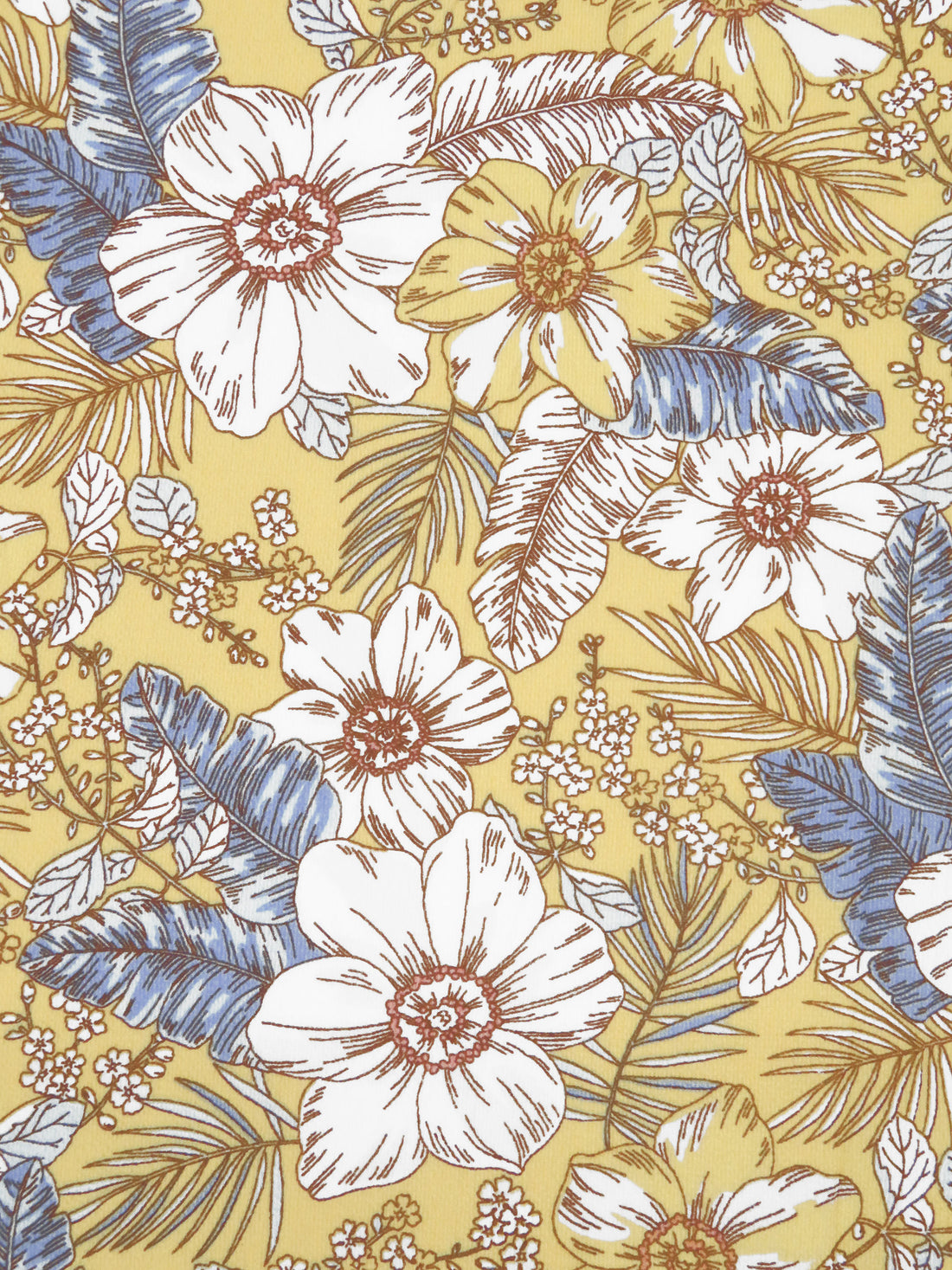 Butter/Cornflower/White/Multi 100% Polyester Tropical Floral Print Bubble Crepe 56W