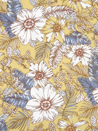 Butter/Cornflower/White/Multi 100% Polyester Tropical Floral Print Bubble Crepe 56W