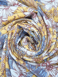Butter/Cornflower/White/Multi 100% Polyester Tropical Floral Print Bubble Crepe 56W