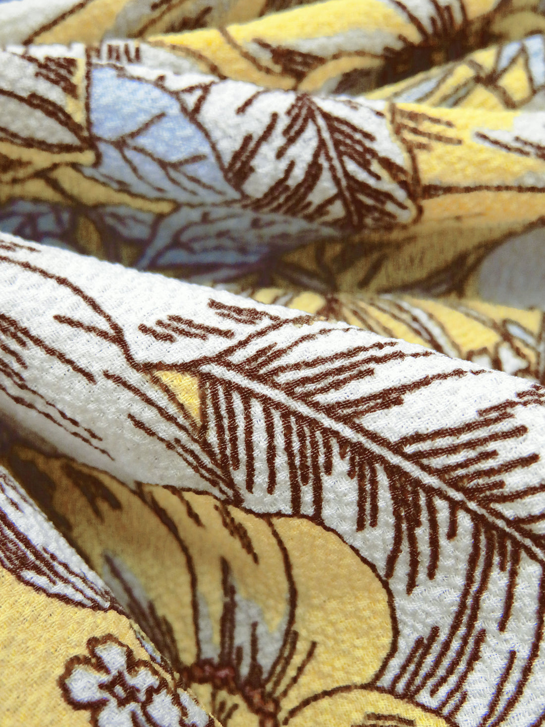 Butter/Cornflower/White/Multi 100% Polyester Tropical Floral Print Bubble Crepe 56W