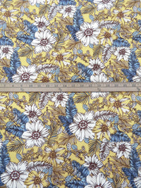 Butter/Cornflower/White/Multi 100% Polyester Tropical Floral Print Bubble Crepe 56W