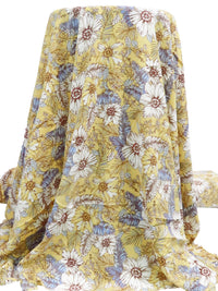 Butter/Cornflower/White/Multi 100% Polyester Tropical Floral Print Bubble Crepe 56W
