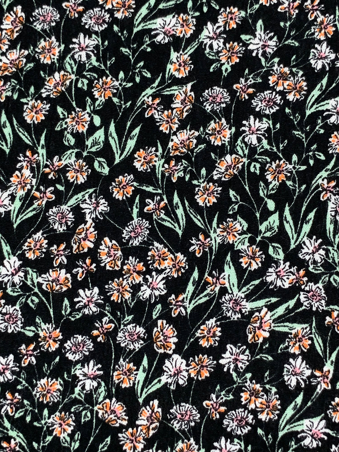 Black/White/Copper 100% Rayon Floral Print Crinkle Challis 56W