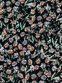 Black/White/Copper 100% Rayon Floral Print Crinkle Challis 56W