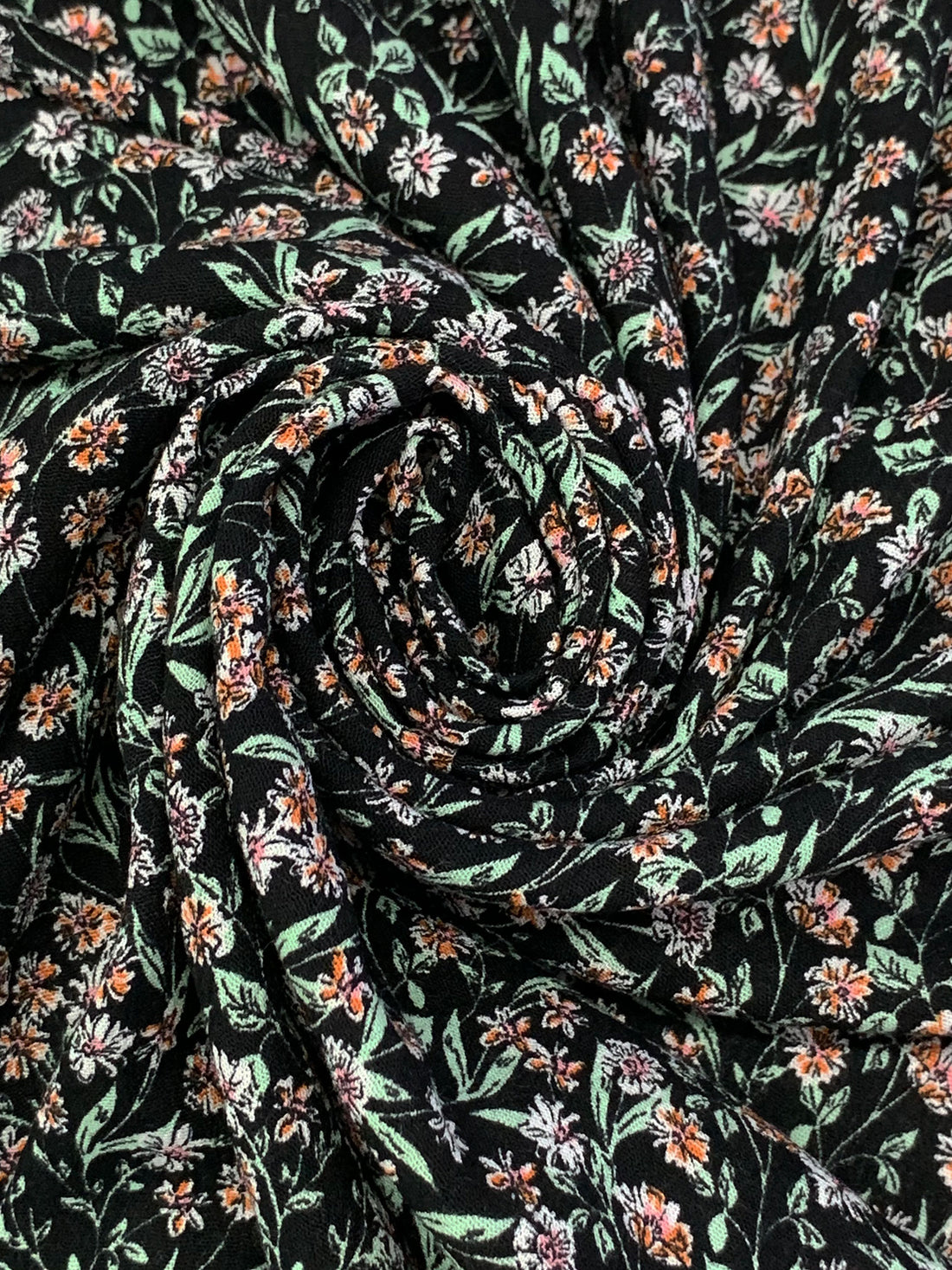 Black/White/Copper 100% Rayon Floral Print Crinkle Challis 56W