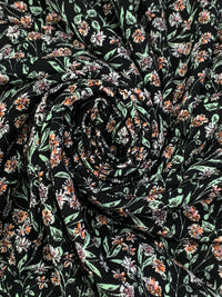Black/White/Copper 100% Rayon Floral Print Crinkle Challis 56W