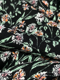 Black/White/Copper 100% Rayon Floral Print Crinkle Challis 56W