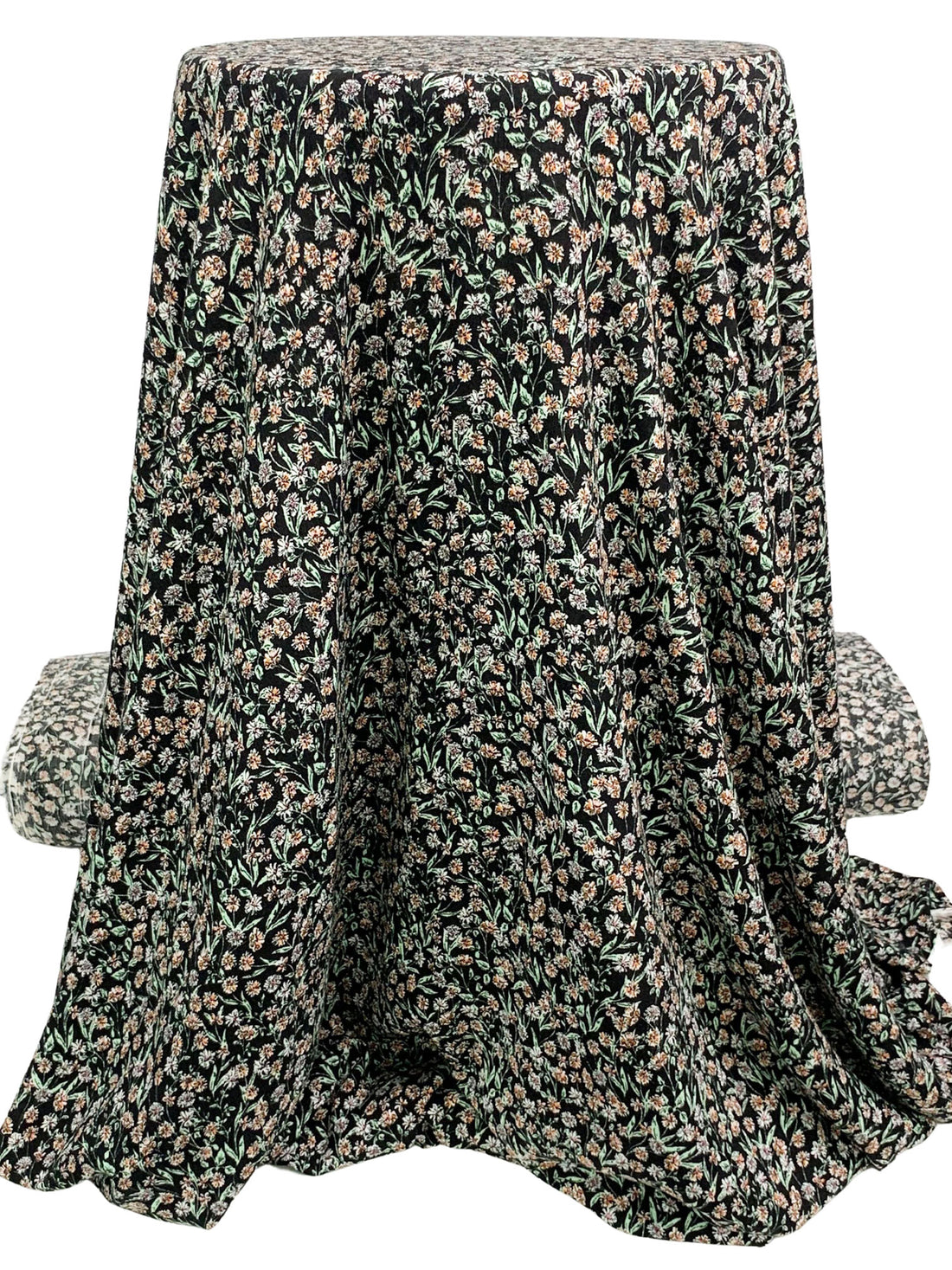 Black/White/Copper 100% Rayon Floral Print Crinkle Challis 56W