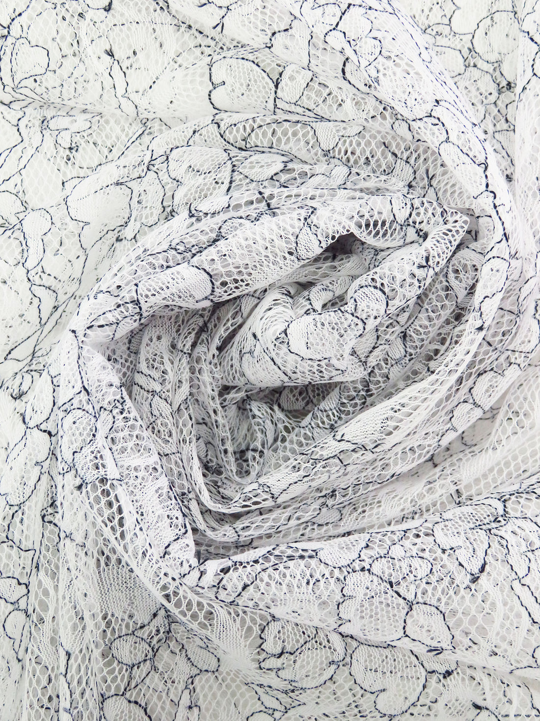 White/Black 100% Nylon Double Border Floral Weave Lace Netting 47W