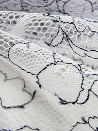 White/Black 100% Nylon Double Border Floral Weave Lace Netting 47W