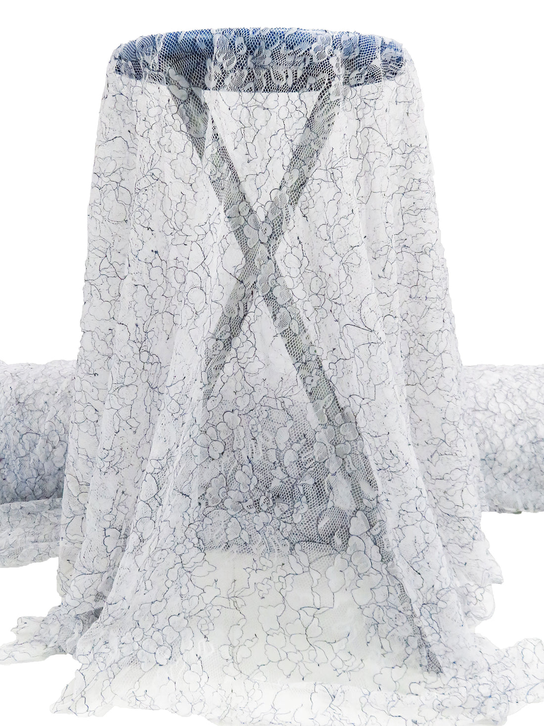 White/Black 100% Nylon Double Border Floral Weave Lace Netting 47W