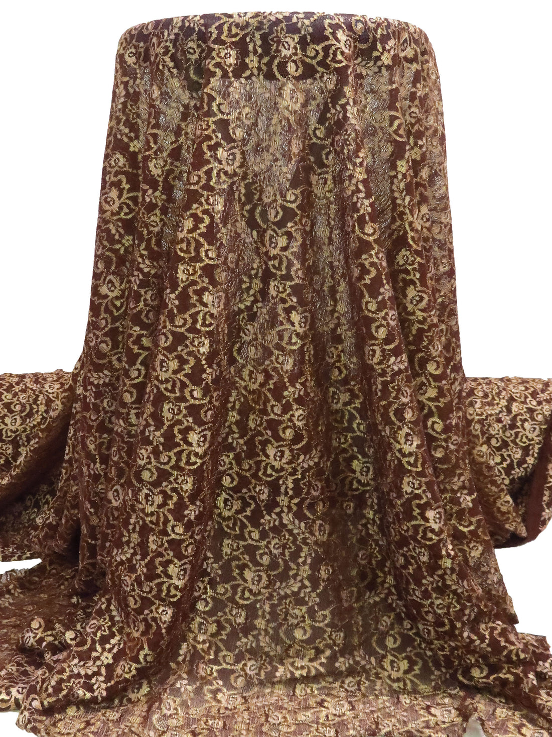 Chocolate/Flax/Tan Nylon/Lycra Floral Weave Stretch Lace 57W