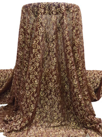 Chocolate/Flax/Tan Nylon/Lycra Floral Weave Stretch Lace 57W