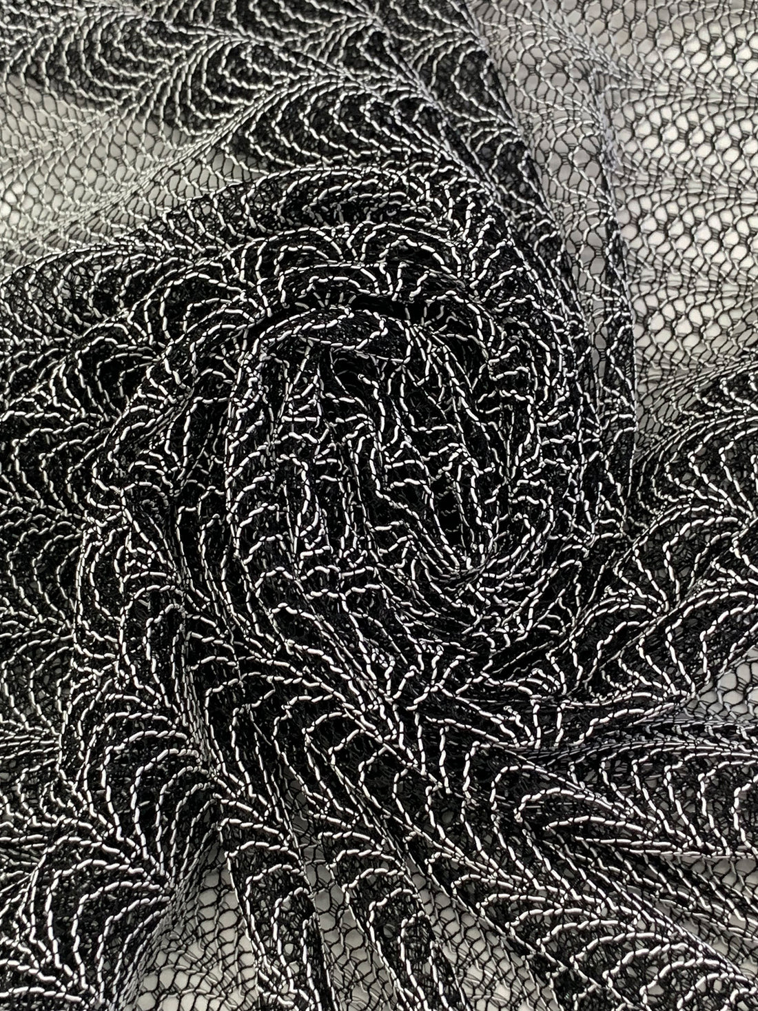 Black/Bright Silver 100% Nylon Double Scalloped Border Novelty Corded Lace 53W