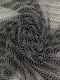 Black/Bright Silver 100% Nylon Double Scalloped Border Novelty Corded Lace 53W