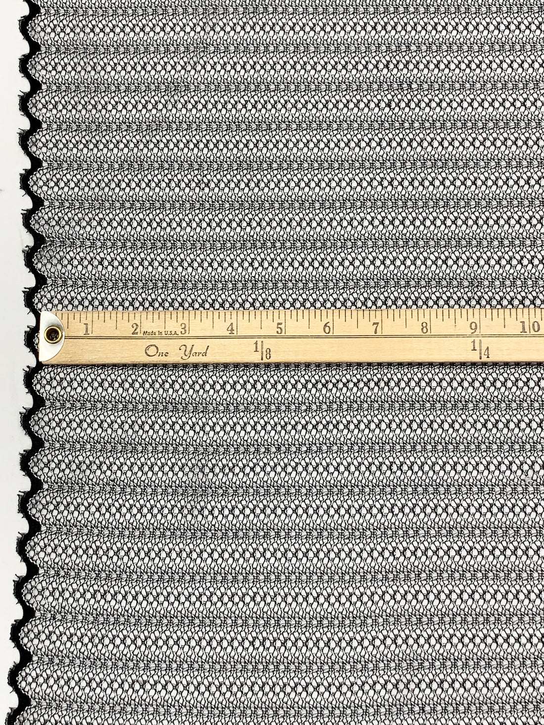 Black/Bright Silver 100% Nylon Double Scalloped Border Novelty Corded Lace 53W