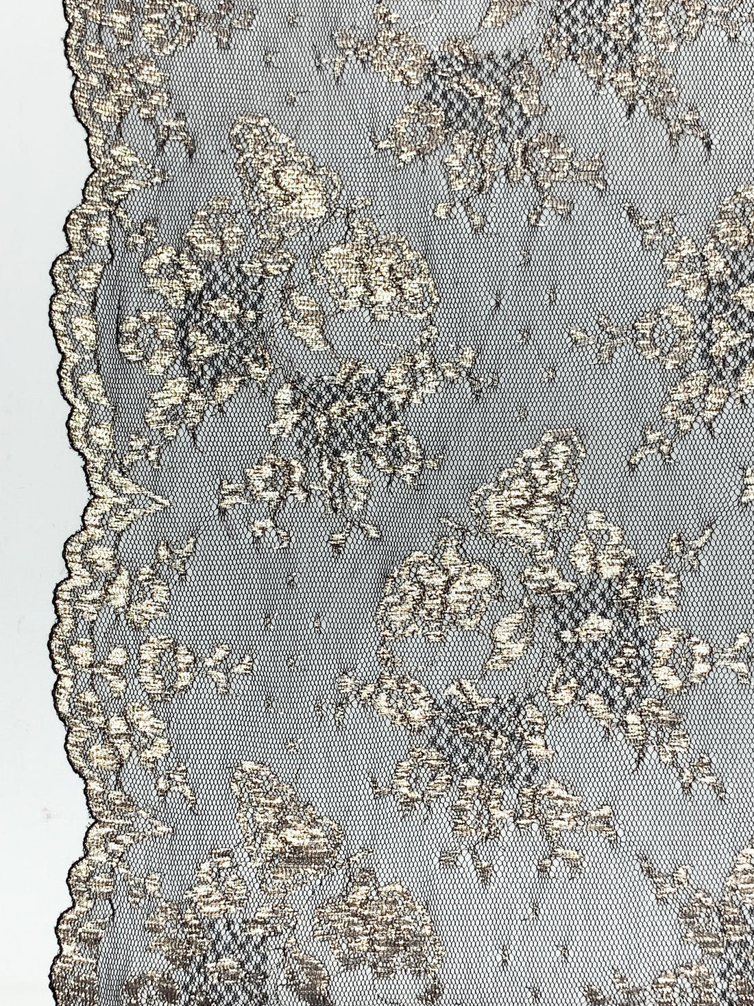 Metallic Gold/Black Nylon/Metallic Double Scalloped Border Floral Lace 56W