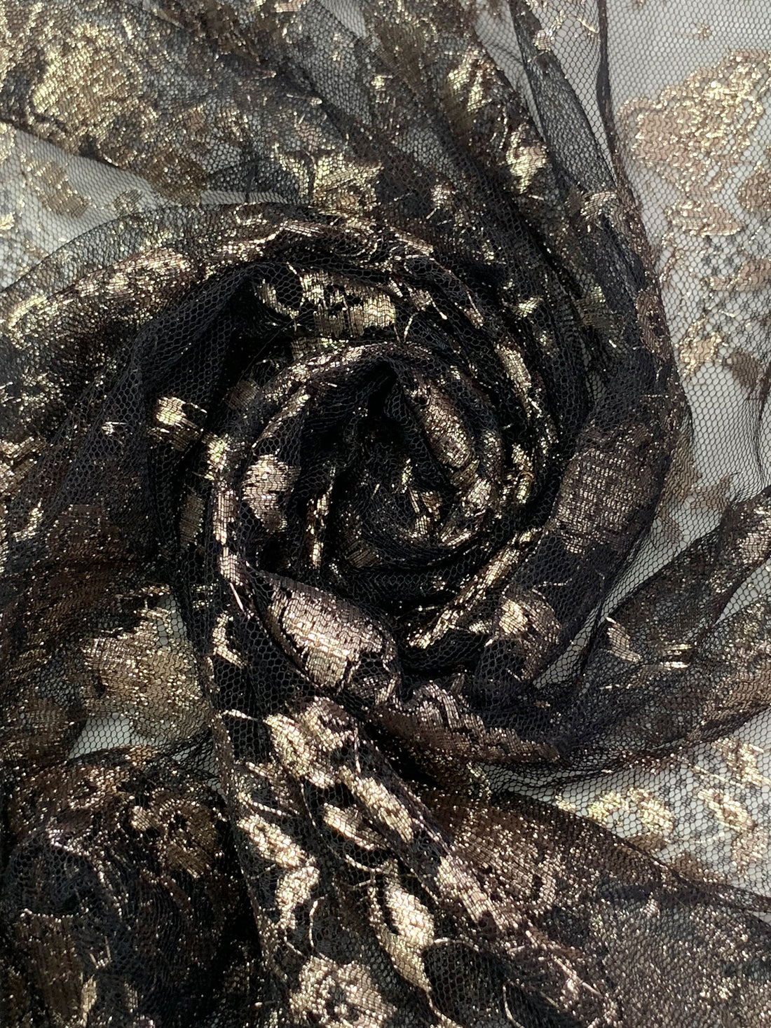 Metallic Gold/Black Nylon/Metallic Double Scalloped Border Floral Lace 56W