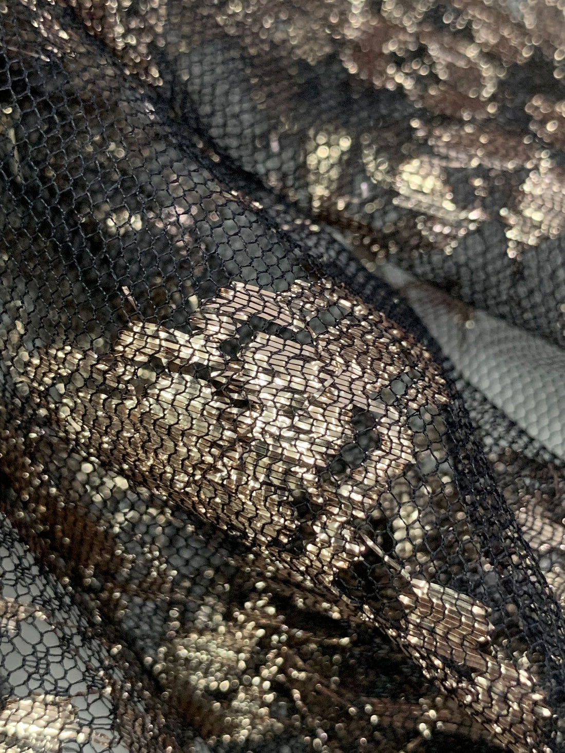 Metallic Gold/Black Nylon/Metallic Double Scalloped Border Floral Lace 56W