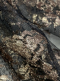 Metallic Gold/Black Nylon/Metallic Double Scalloped Border Floral Lace 56W